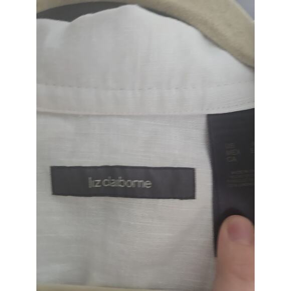 Liz Claiborne White Linen Long Sleeve Button Front Belted Jacket Womans Size XL - Picture 3 of 4